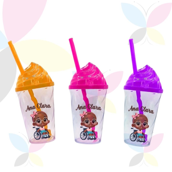 Copo Twister Chantilly de Acrílico Transparente e Tampa  300ml