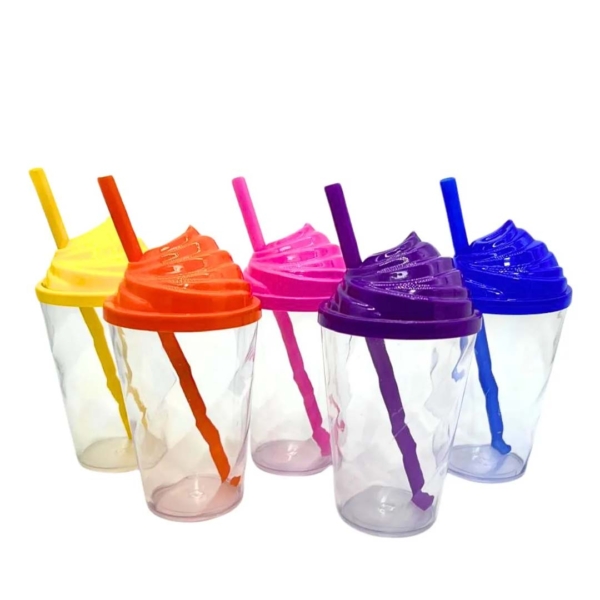 Copo Twister Chantilly de Acrílico Transparente e Tampa  300ml - Image 6